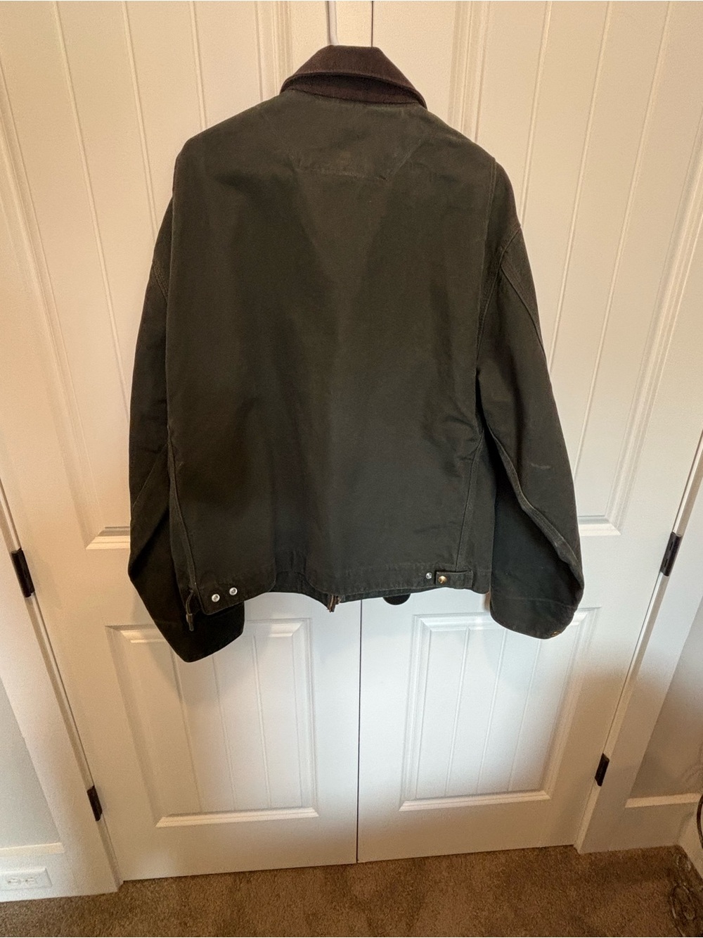 Carhartt Olive Green Canvas Jacket with Brown Cord Collar - Picture 3 of 5